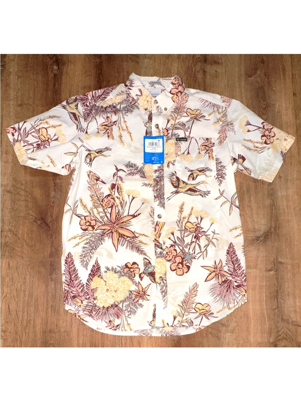 Columbia Men's Rapid Rivers White Hawaiian Tropical Floral Button-Down Shirt